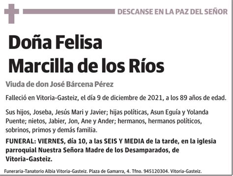 Felisa Marcilla De Los R Os Esquela El Correo