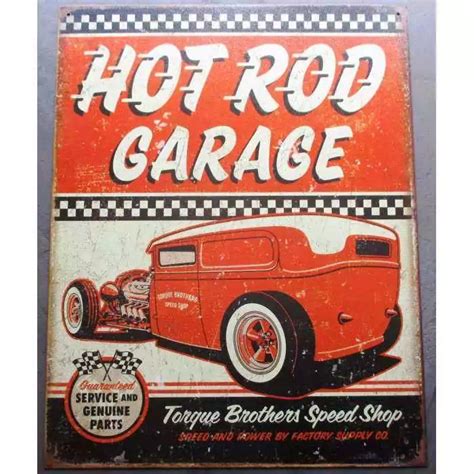 hot rod plate garage orange tolé deco usa loft diner bar