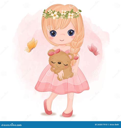 Cute Girl with Pink Dress Illustrations Stock Vector - Illustration of