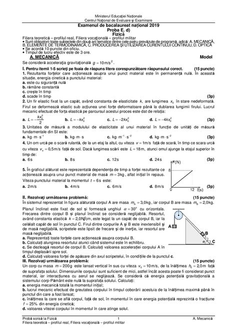 Variante Bac Fizica Termodinamica Subiecte I Barem Fizic Bac