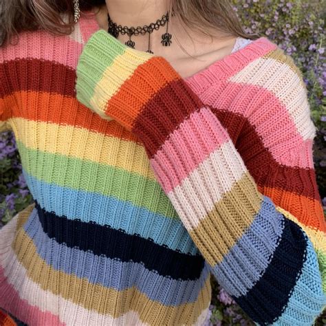 Rave Striped Rainbow Sweater ️🧡💛💚💙💜🤍🤎🖤 Knit In Depop