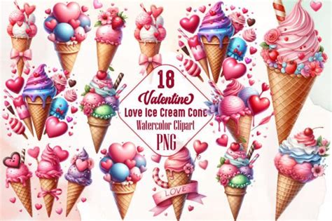 Valentine Love Ice Cream Cone Bundle Graphic By Robertsart · Creative