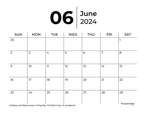 Free Printable And Fillable June Calendar 2024