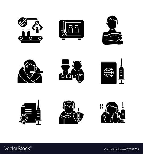 Covid19 Vaccination Black Glyph Icons Set On White