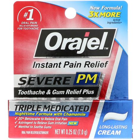 Orajel, Severe PM, Toothache & Gum Relief Plus, Triple Medicated Cream ...