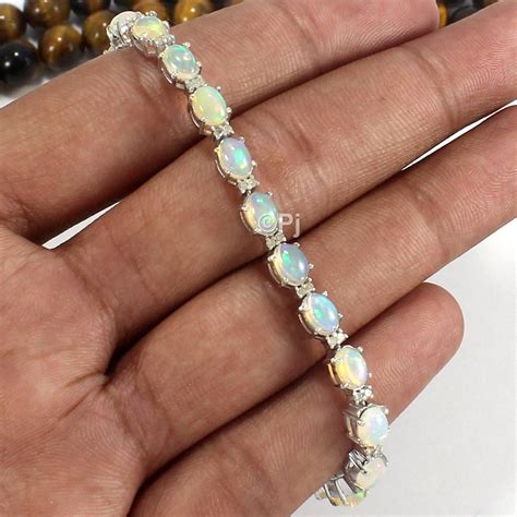 White Opal Diamond Bracelet Pave Diamond Opal Bracelet Fire Etsy