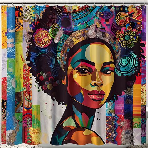 Colorful African American Woman Afro Art Shower Curtain Vibrant Watercolor Style With Abstract