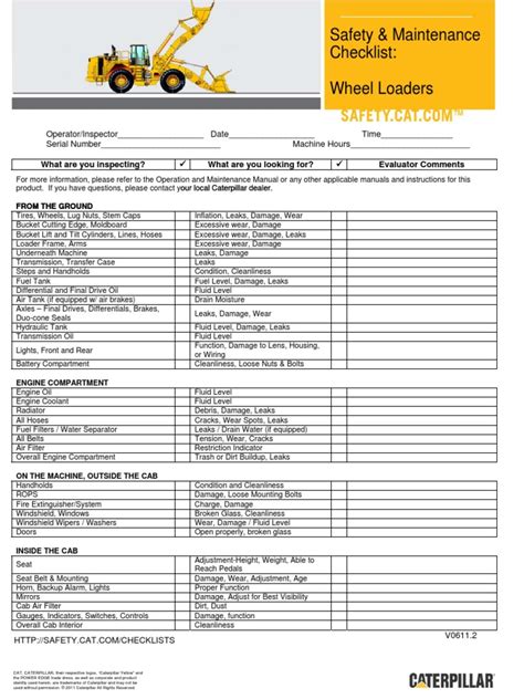 Daily Safety & Maintenance Checklist - Wheel Loaders PDF | PDF | Leak ...