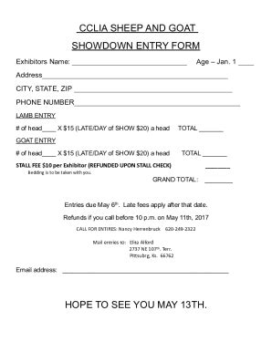 Fillable Online Cclia Sheep And Goat Showdown Entry Form Fax Email