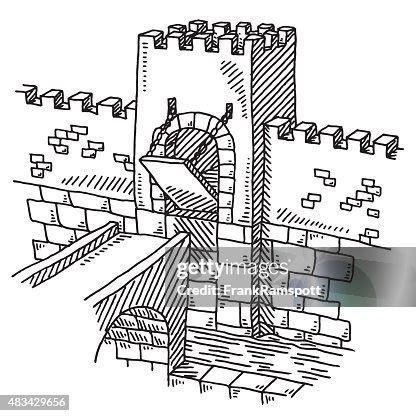 Half Closed Drawbridge Castle Wall Drawing High-Res Vector Graphic ...