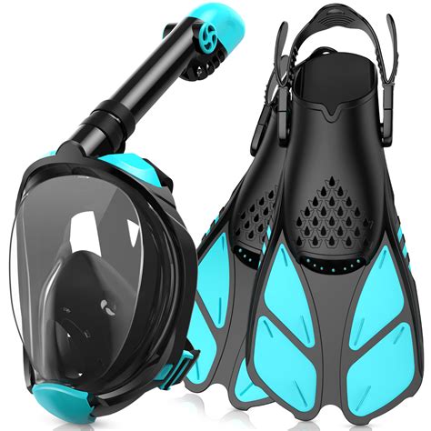 Greatever Snorkeling Gear Full Face Mask And Adjustable Diving Flippers