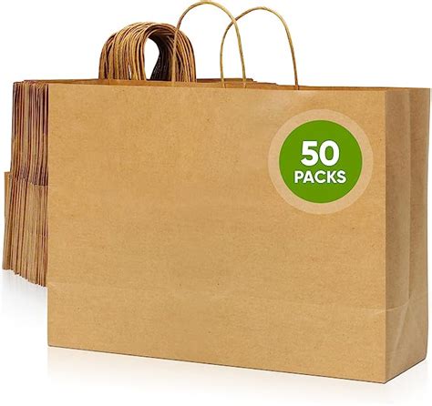 Tobvory Paper Bags With Handles 50 Pcs Kraft Paper Bags 16x6x12 Inches Brown Bulk