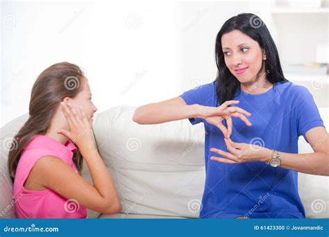 Deaf Girl Learning Sign Language Stock Photo Image Of Communicate