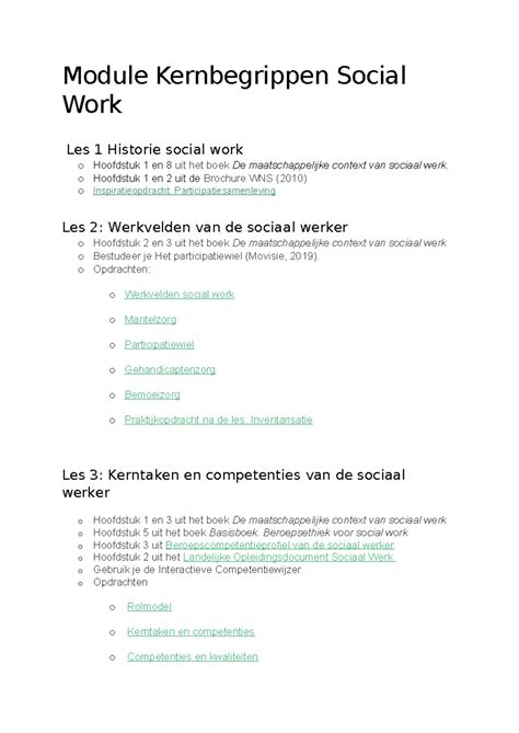 Planning Module Kernbegrippen Social Work Module Kernbegrippen Social