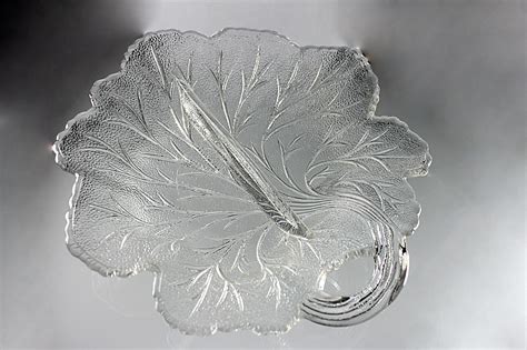 Two Part Relish Bowl Indiana Glass Pebble Leaf Candy Dish Serving Bowl Clear Glass Leaf Shaped