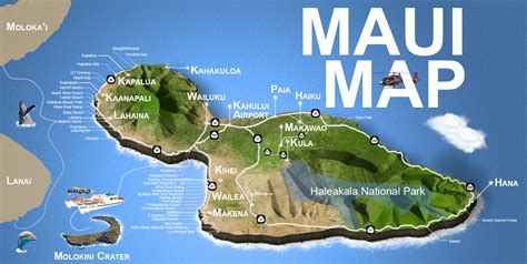 3D Map of Maui - Boss Frog's Snorkel, Bike & Beach Rentals | Discount Activities