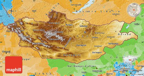 Physical Map Of Mongolia Political Outside