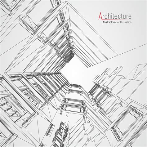 Architecture line background. Building construction sketch vector abstract. Modern city 3d ...