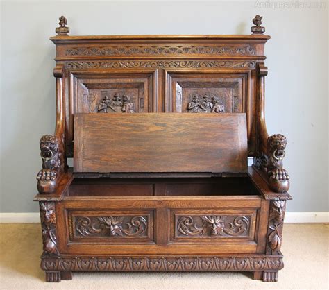 Th Century Carved Monks Bench Oak Settle Antiques Atlas