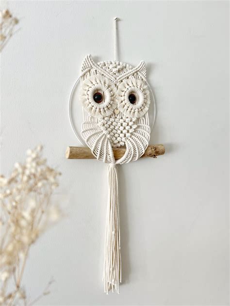 Macrame Wise Owl Wall Hanging For Boho Nursery Scandinavian Style Baby