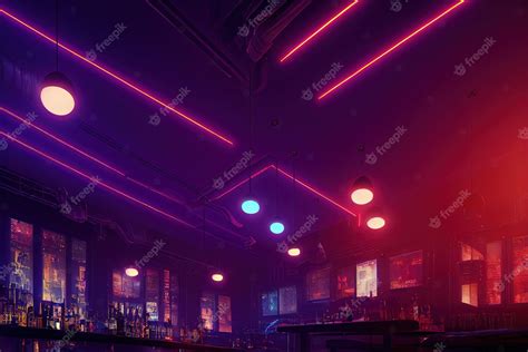 Premium Photo | Bar Stools in cyberpunk BAR in cyberpunk city Neons cybercity background ...