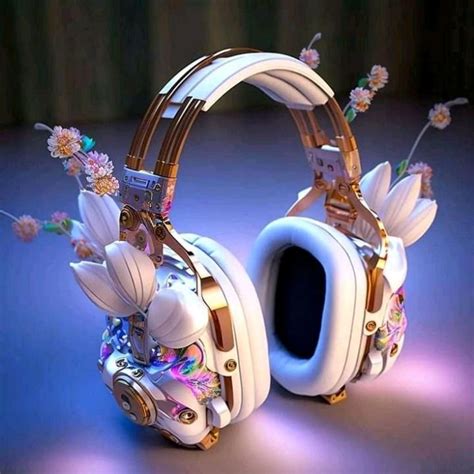 Floral Headphones With Gold Trim