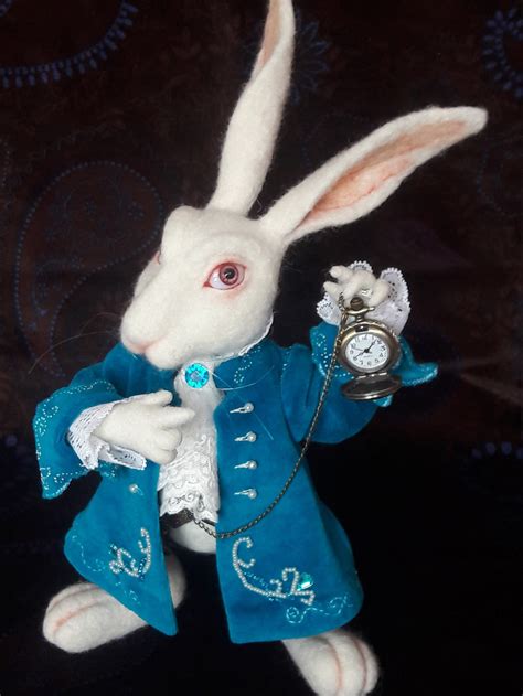 Needle Felted White Rabbit Alice In Wonderland In A Turquoise Etsy