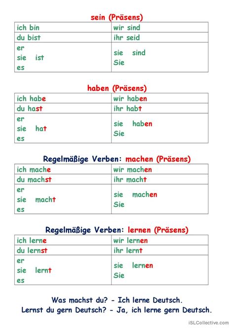 Konjugation Der Verben Im Pr Sens Deutsch Daf Arbeitsbl Tter Pdf Doc