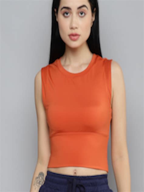 Buy Fitkin Rust Orange Solid Crop Top Tops For Women 19819468 Myntra