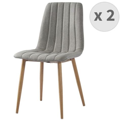 CARLA Chaise scandinave tissu lin pieds métal effet bois x2