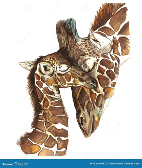 Mamíferos Animais Da Imagem Da Aquarela Que Vivem Em Girafas De África