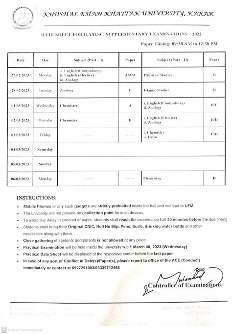 Kkkuk Ba Bsc Supply Examination 2022 Date Sheet 2023 Resultpk