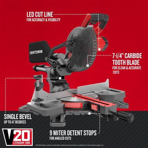 CRAFTSMAN Cordless Sliding Mitre Saw 20V MAX 7 1 4 In CMCS714M1 RONA