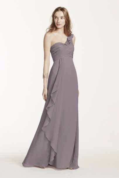 David S Bridal F One Shoulder Chiffon Dress With Cascading Detail