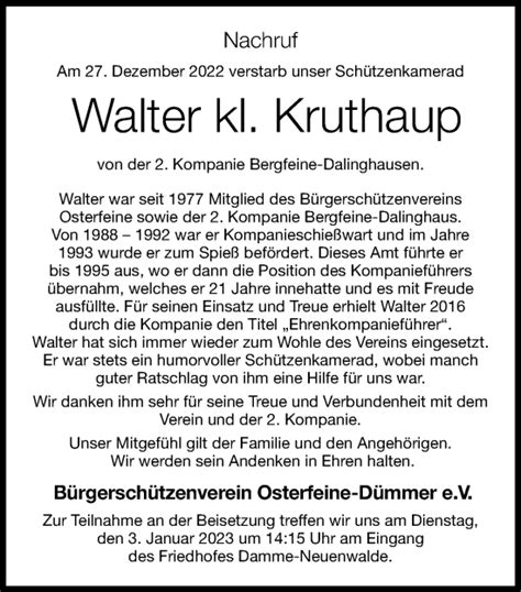 Traueranzeigen Von Walter Kl Kruthaup Om Trauer De