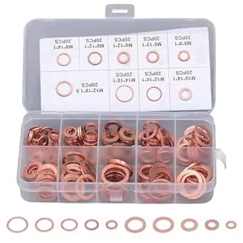 200Pcs Oil Drain Plug Gasket 9 Sizes Red Copper Crush Washer Gasket