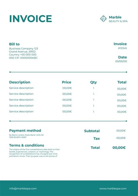 Free Monocolor Marble Spa Invoice Template To Edit