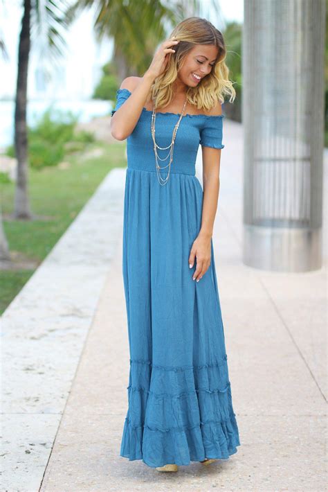 Blue Off Shoulder Maxi Dress Pretty Dresses Maxi Dress Saved By The Dress