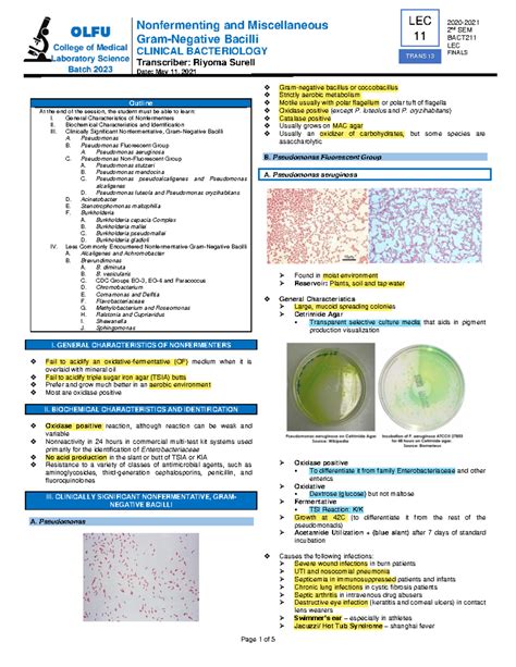 BACT LEC 13 Trans Nonfermenting And Miscellaneous Gram Negative