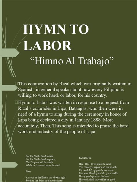 Hymn To Labor Himno Al Trabajo Pdf