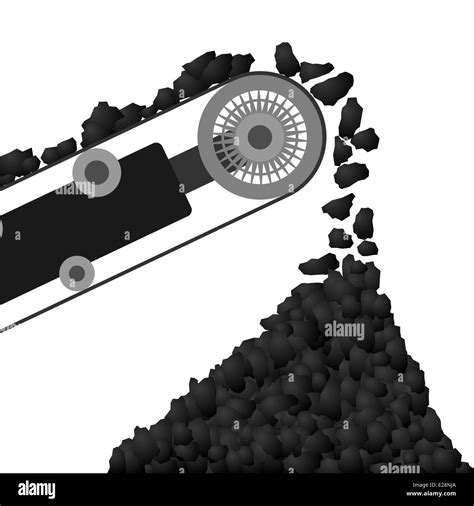 Coal arriving on a conveyor belt and poured into the coal pile ...