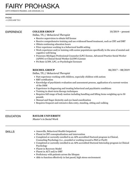 Behavioral Therapist Resume Samples Velvet Jobs