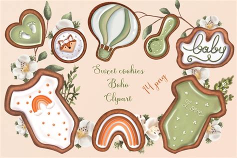 Boho Gingerbread PNG Baby Shower Clipart Sweets Cookies