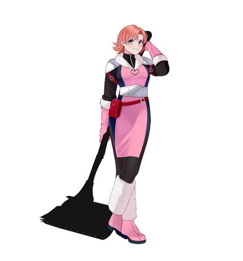 A Woman In Pink And Black Outfit Holding A Broom With Her Hand On Her Head