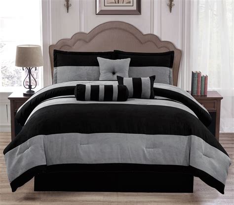 Soft Suede Black Gray Van Dam Piece Comforter Set King Size