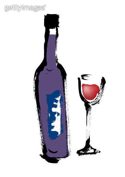 Hand Drawn Illustration Of Wine And Bottle Hand Drawn Illustration Of