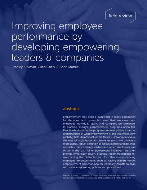 Improving Employee Performance By Developing Empowering Leaders And Companies By Behavioral