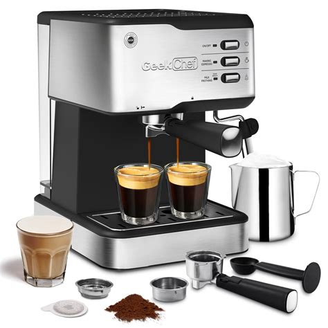 Geek Chef 20 Bar Espresso Cappuccino Maker With ESE POD Filter Milk