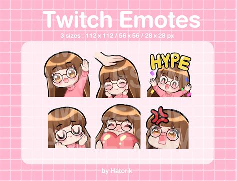 Twitch Emotes Brown Hair Bangs Glasses Cute Girl Etsy Australia