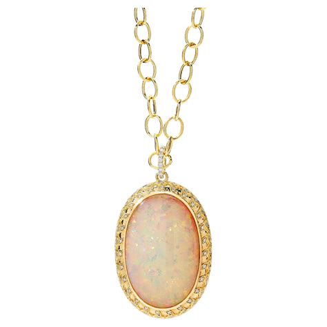 Syna Opal Cat Yellow Gold Pendant With Champagne Diamonds For Sale At